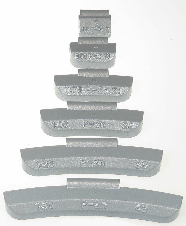 (225 PC) WHEEL WEIGHT ASSORTMENT, P CLIP ON STYLE STEEL, 0.25 oz -1.50 oz